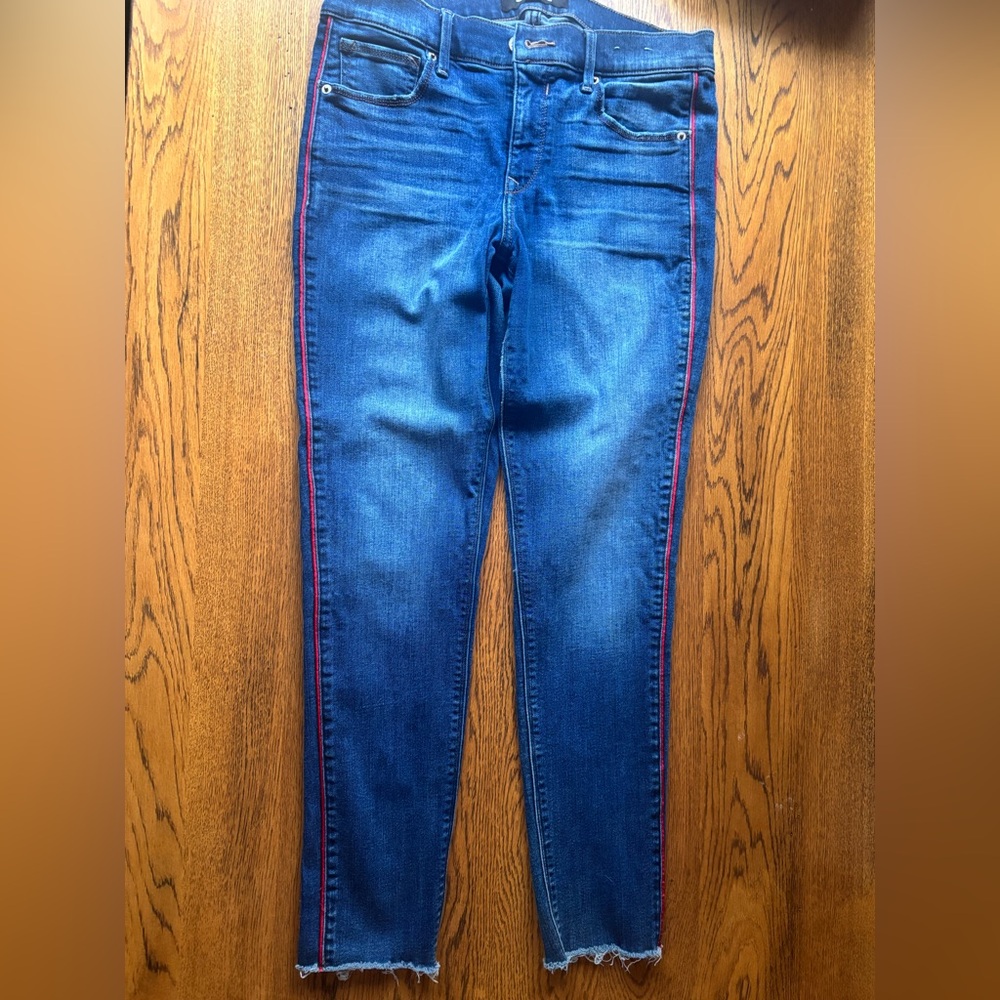 Express Blue and Red Ankle Cropped Jeans